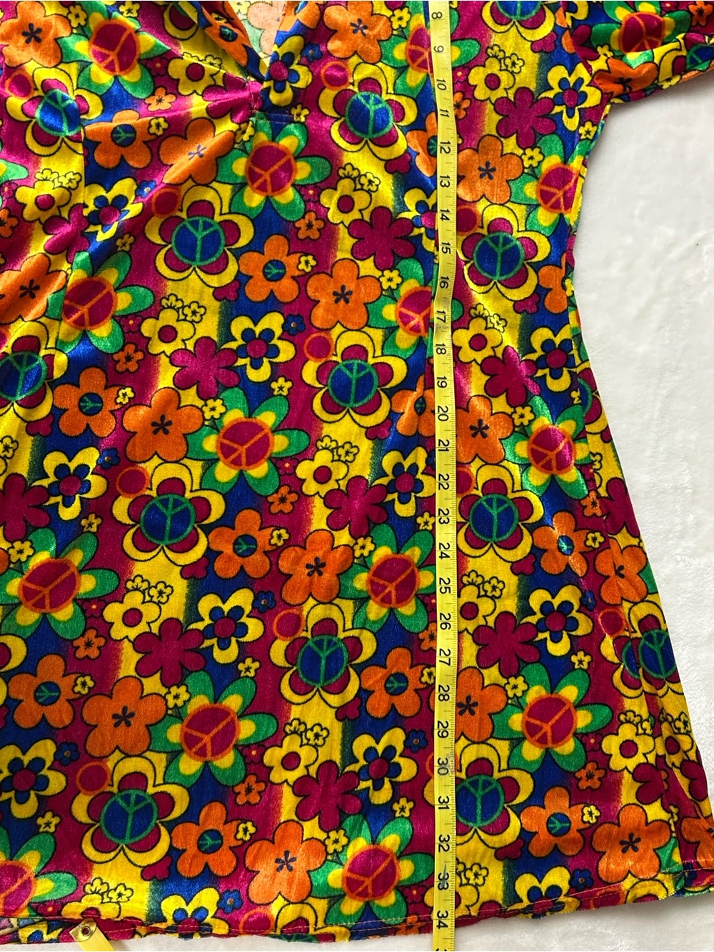 Flower Power Retro Floral Mini Dress Yellow Orange Pink Hippie Costume Sz 12-14 - Picture 9 of 10